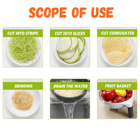 6 In 1 Multifunctional Grater Silk Strip Grater Corrugated Slicer Potato Masher Manual Drain Basket - Areebreviews